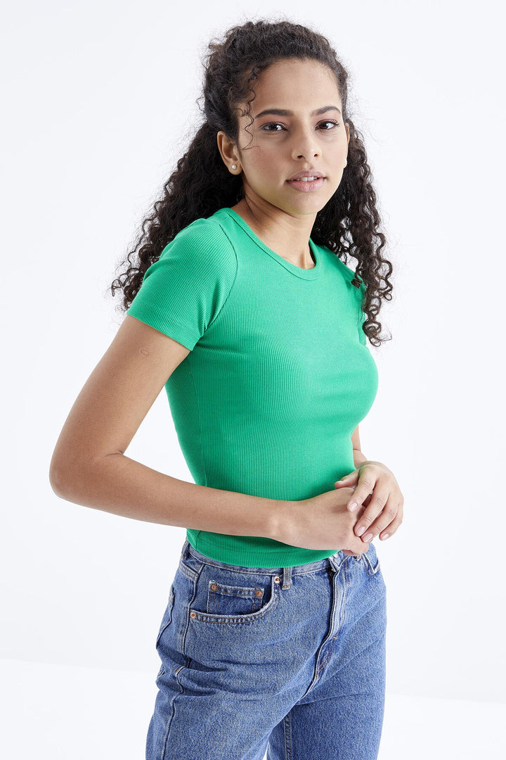 TMY Green Basic Short Sleeve O Neck Women's T-Shirt - 97202 - Princeton