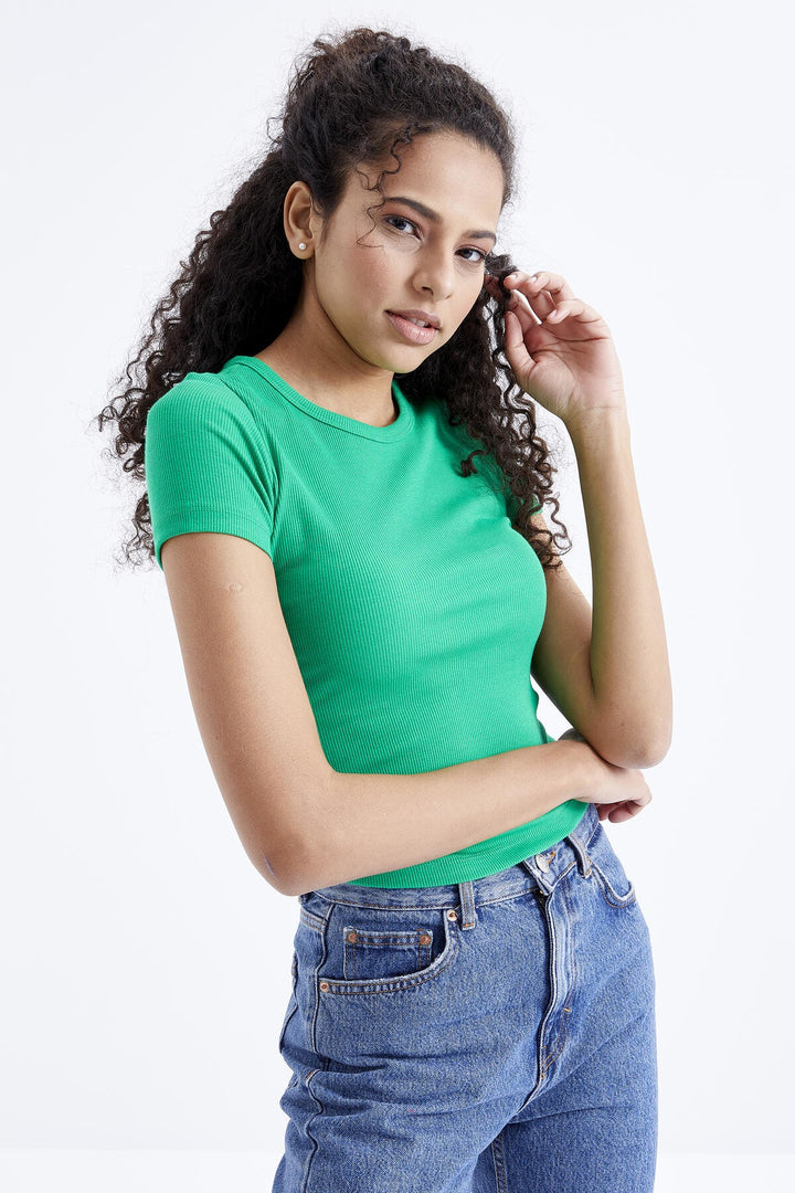 TMY Green Basic Short Sleeve O Neck Women's T-Shirt - 97202 - Princeton