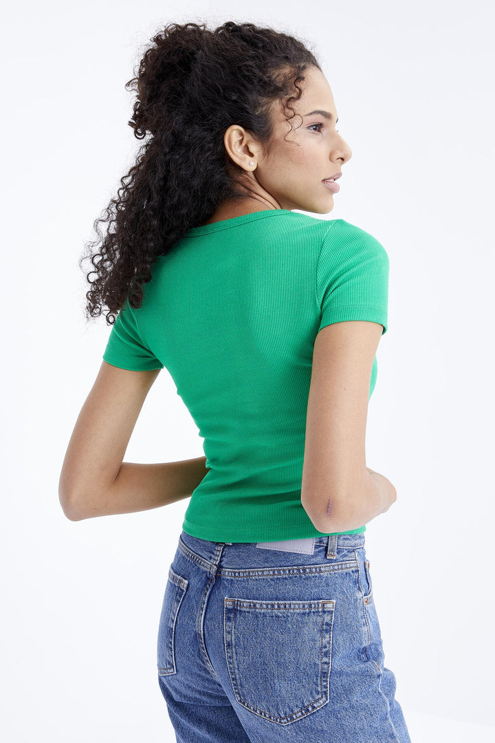 TMY Green Basic Short Sleeve O Neck Women's T-Shirt - 97202 - Princeton