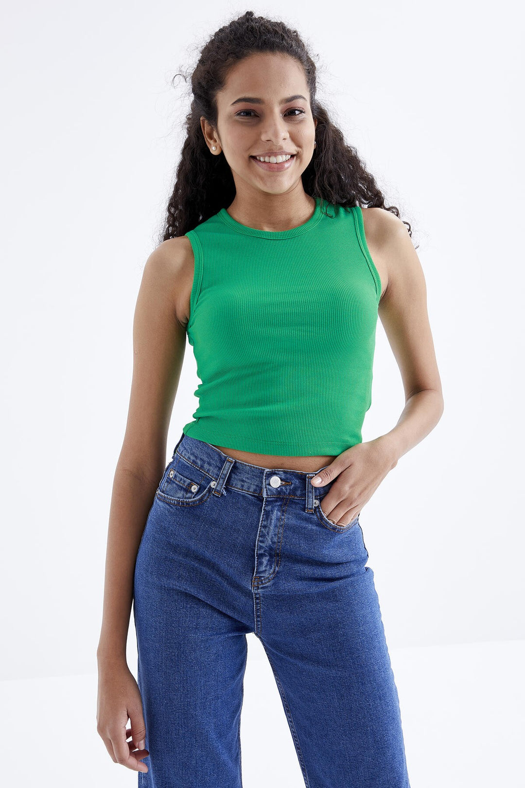 TMY Green Basic Sleeveless O Neck Women's Crop Top Tank Top - 97204 - Dornbirn