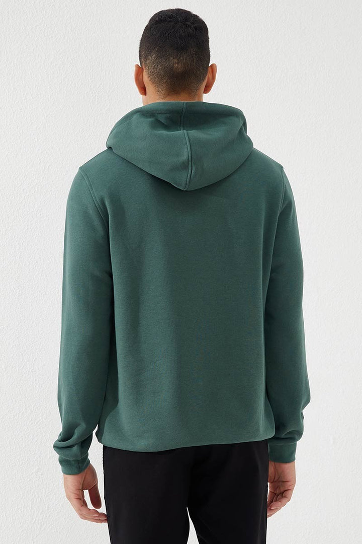 TMY Green Geometric Printed Standard Mold Hooded Men's Sweatshirt - 87870 - Oshawa