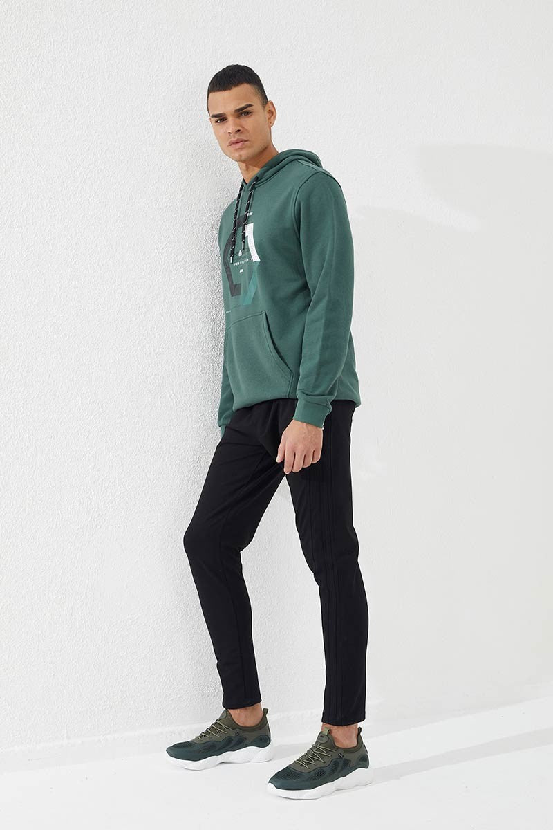 TMY Green Geometric Printed Standard Mold Hooded Men's Sweatshirt - 87870 - Oshawa