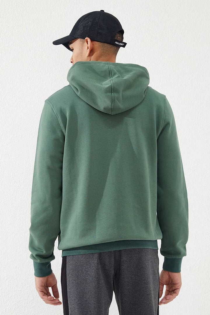TMY Green Zippered Kangaroo Pocket Standard Fit Hooded Men's Sweatshirt - 87876 - Victorville