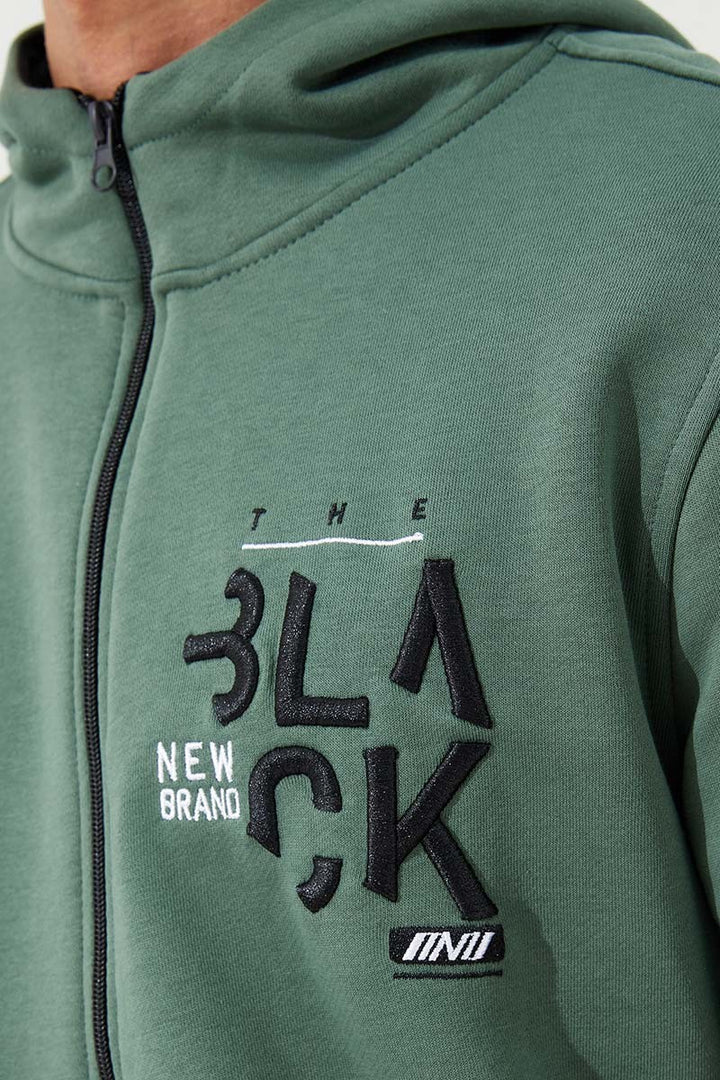 TMY Green Zippered Kangaroo Pocket Standard Fit Hooded Men's Sweatshirt - 87876 - Victorville