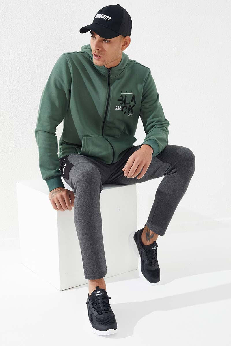 TMY Green Zippered Kangaroo Pocket Standard Fit Hooded Men's Sweatshirt - 87876 - Victorville
