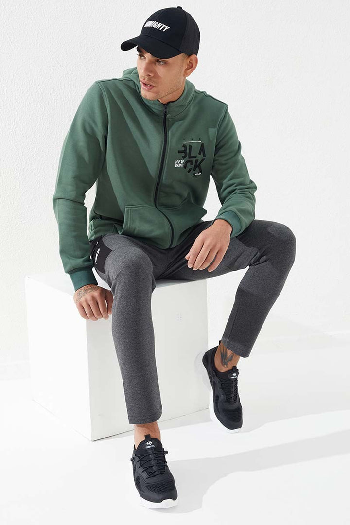 TMY Green Zippered Kangaroo Pocket Standard Fit Hooded Men's Sweatshirt - 87876 - Victorville