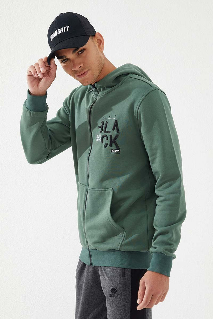 TMY Green Zippered Kangaroo Pocket Standard Fit Hooded Men's Sweatshirt - 87876 - Victorville