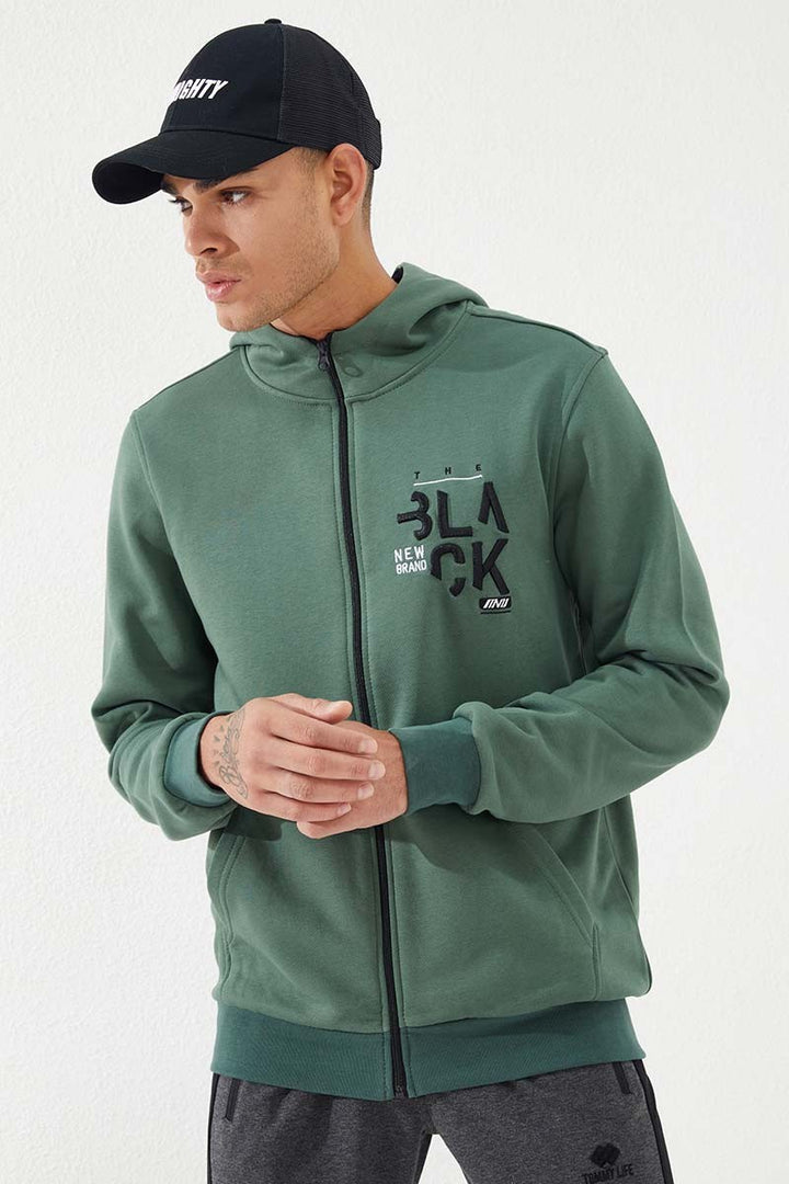 TMY Green Zippered Kangaroo Pocket Standard Fit Hooded Men's Sweatshirt - 87876 - Victorville