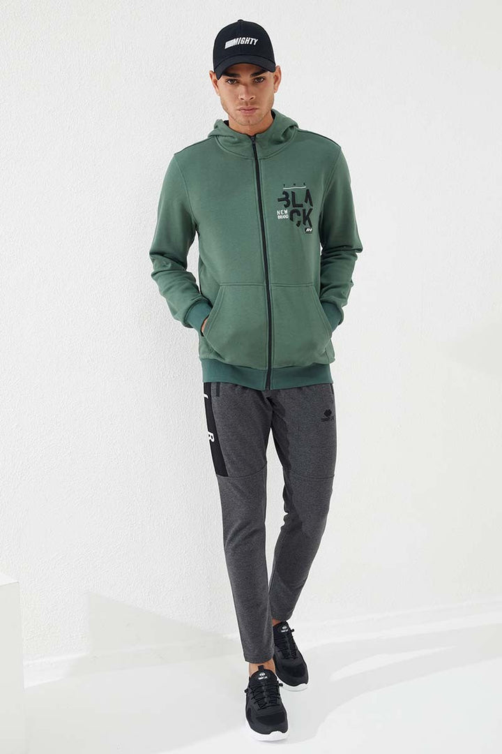 TMY Green Zippered Kangaroo Pocket Standard Fit Hooded Men's Sweatshirt - 87876 - Victorville