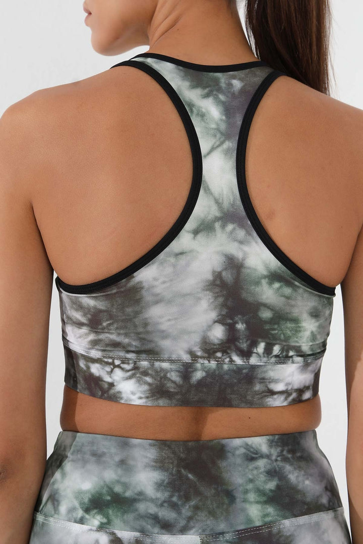 TMY Green Mixed Tie-Dye Pattern Slim Fit V-Neck Women's Sports Bustier - 97147 - Shakopee