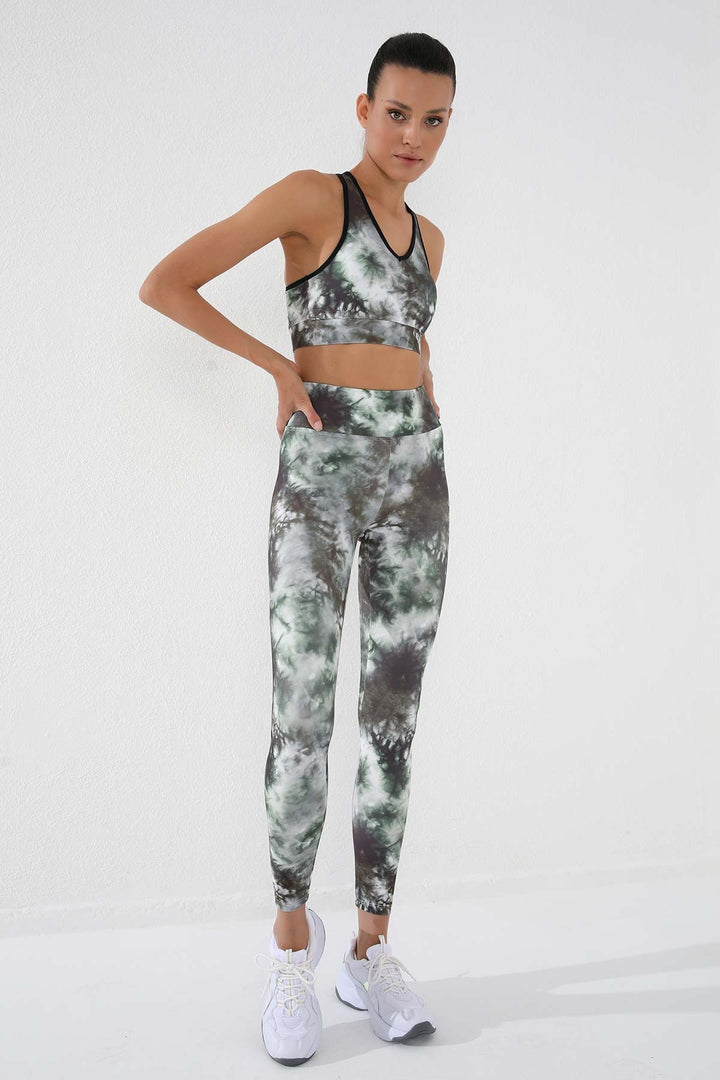 TMY Green Mixed Tie-Dye Pattern Slim Fit V-Neck Women's Sports Bustier - 97147 - Shakopee