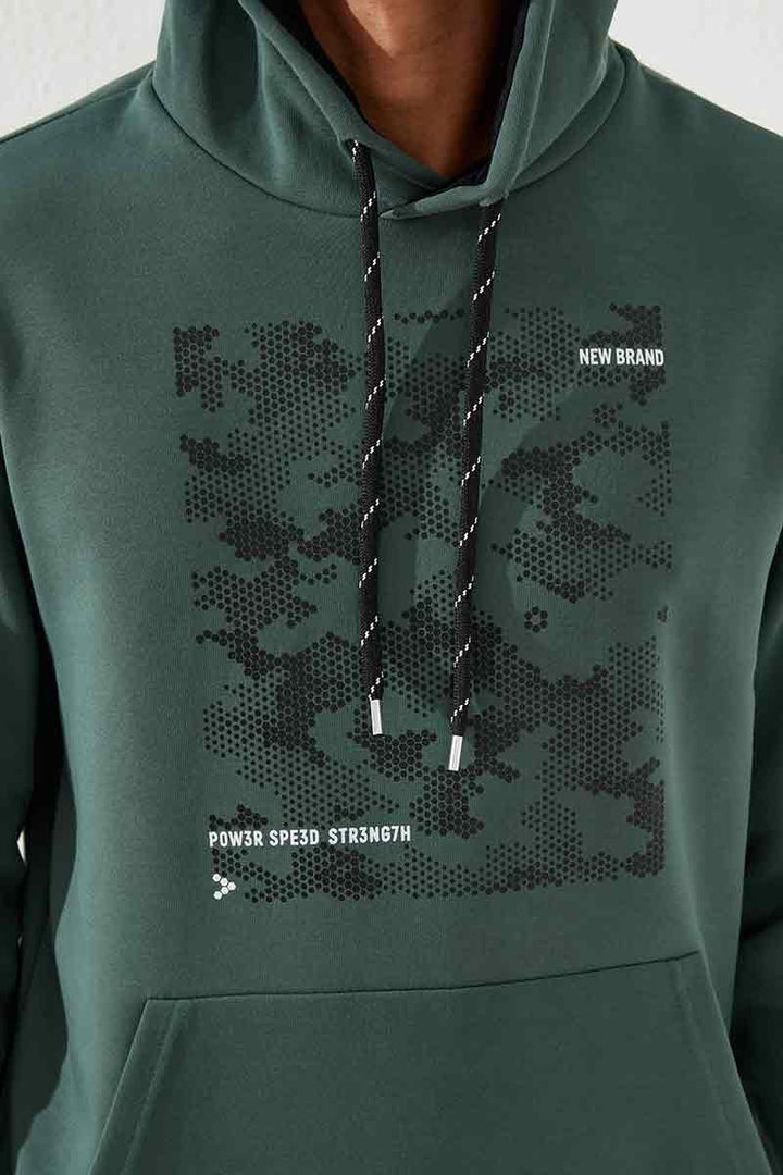 TMY Green Camouflage Pattern Printed Standard Fit Hooded Men's Sweatshirt - 87884 - Vaudreuil-Dorion