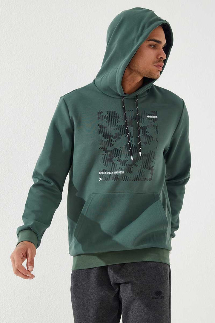TMY Green Camouflage Pattern Printed Standard Fit Hooded Men's Sweatshirt - 87884 - Vaudreuil-Dorion