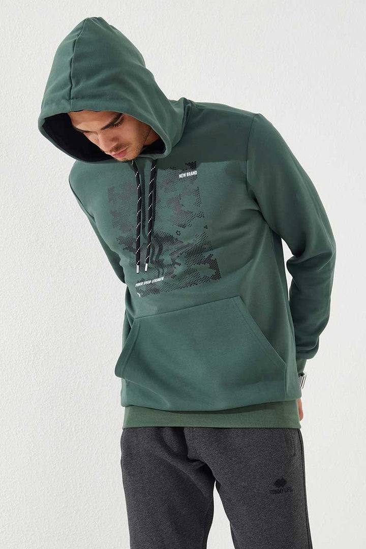 TMY Green Camouflage Pattern Printed Standard Fit Hooded Men's Sweatshirt - 87884 - Vaudreuil-Dorion