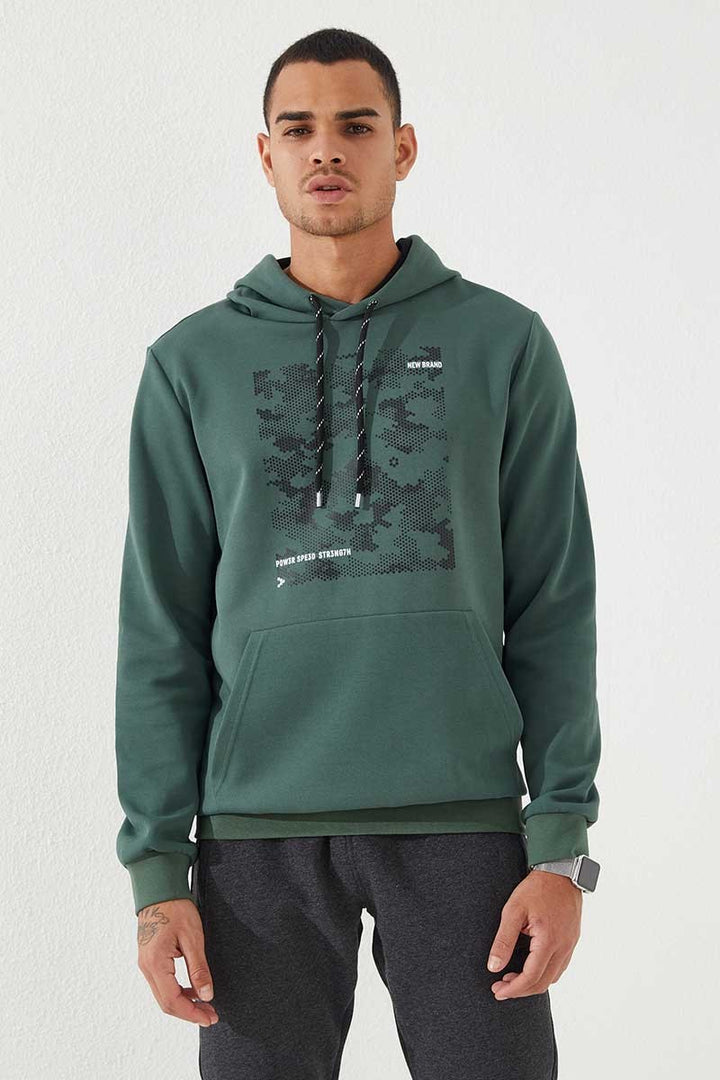 TMY Green Camouflage Pattern Printed Standard Fit Hooded Men's Sweatshirt - 87884 - Vaudreuil-Dorion