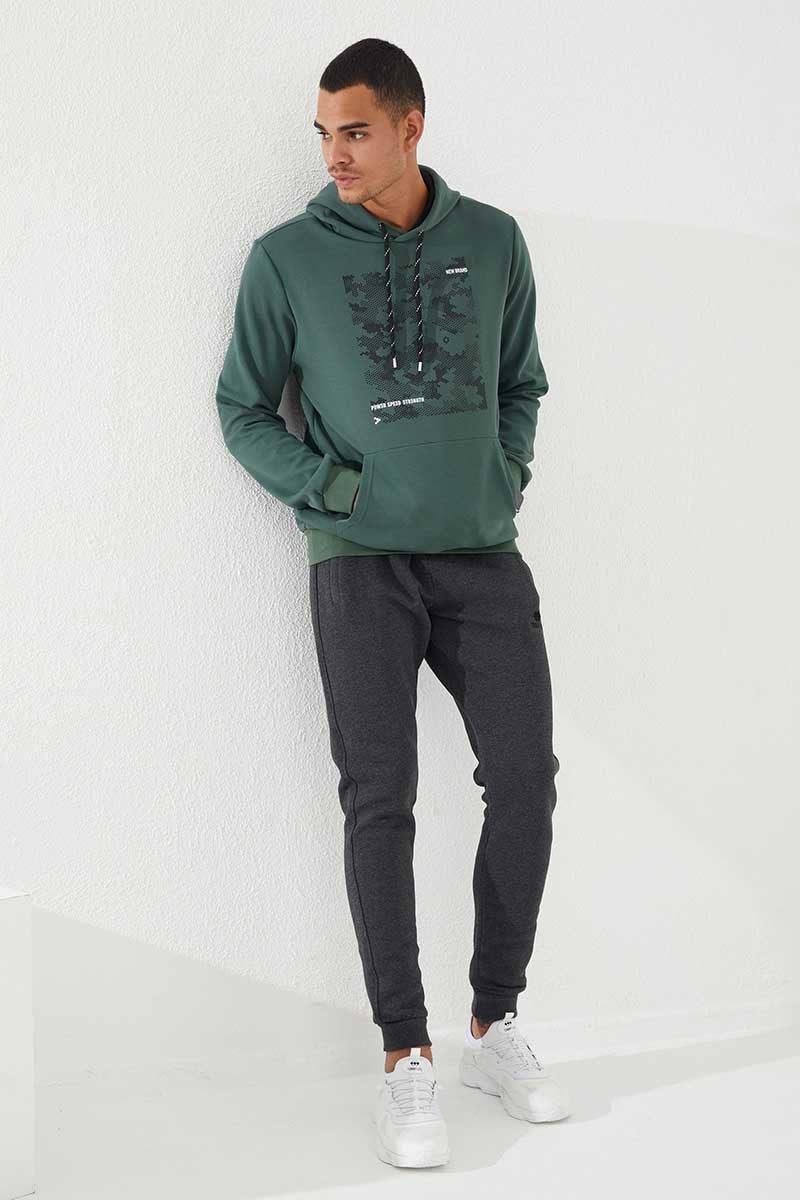 TMY Green Camouflage Pattern Printed Standard Fit Hooded Men's Sweatshirt - 87884 - Vaudreuil-Dorion