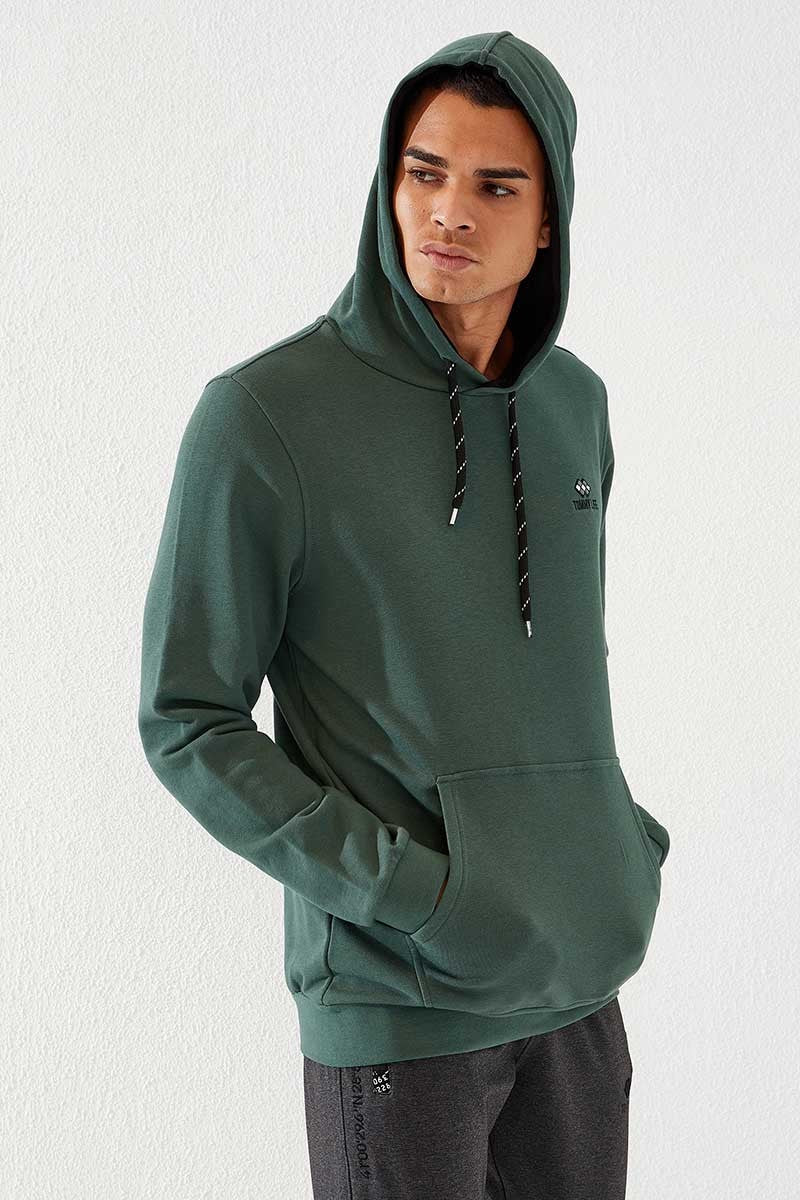TMY Green Kangaroo Pocket Standard Fit Hooded Men's Sweatshirt - 87872 - Jalacingo