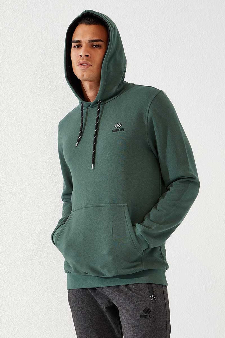TMY Green Kangaroo Pocket Standard Fit Hooded Men's Sweatshirt - 87872 - Jalacingo