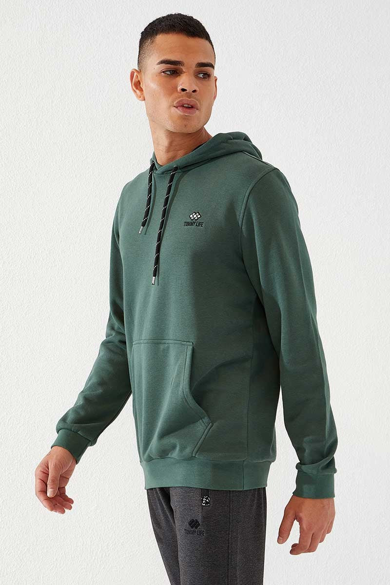 TMY Green Kangaroo Pocket Standard Fit Hooded Men's Sweatshirt - 87872 - Jalacingo