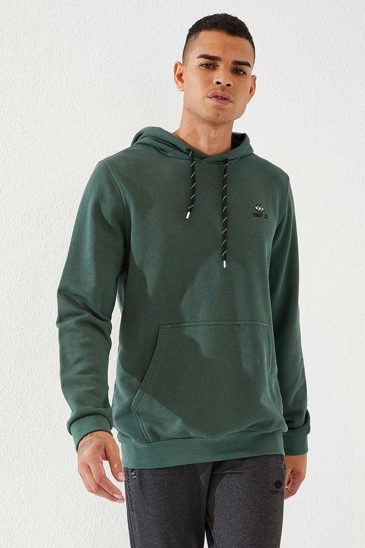 TMY Green Kangaroo Pocket Standard Fit Hooded Men's Sweatshirt - 87872 - Jalacingo