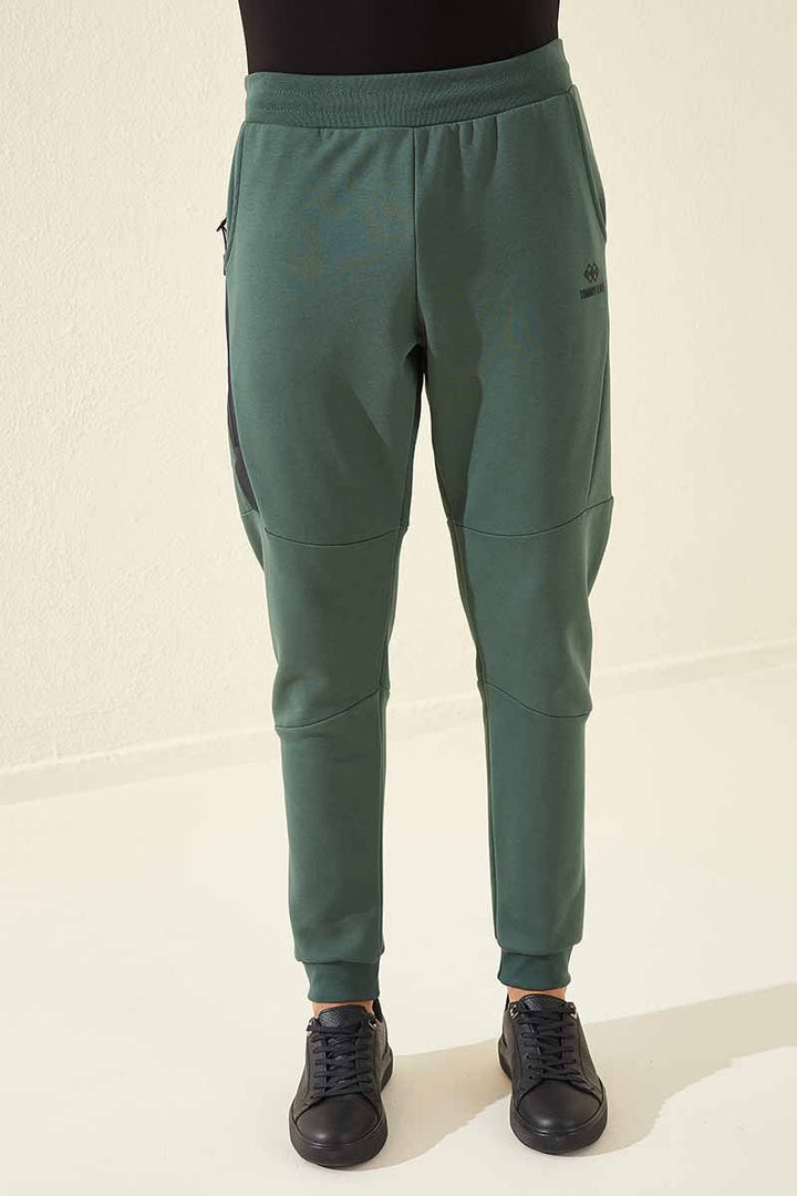 TMY Green Slim Fit Jogger Men's Sweatpants with Reverse Zippered Pocket - 84765 - Huelva