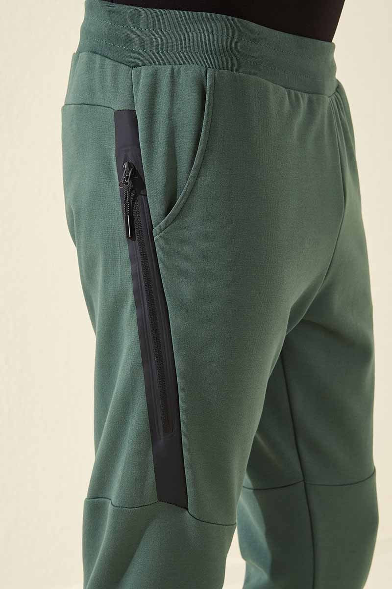 TMY Green Slim Fit Jogger Men's Sweatpants with Reverse Zippered Pocket - 84765 - Huelva