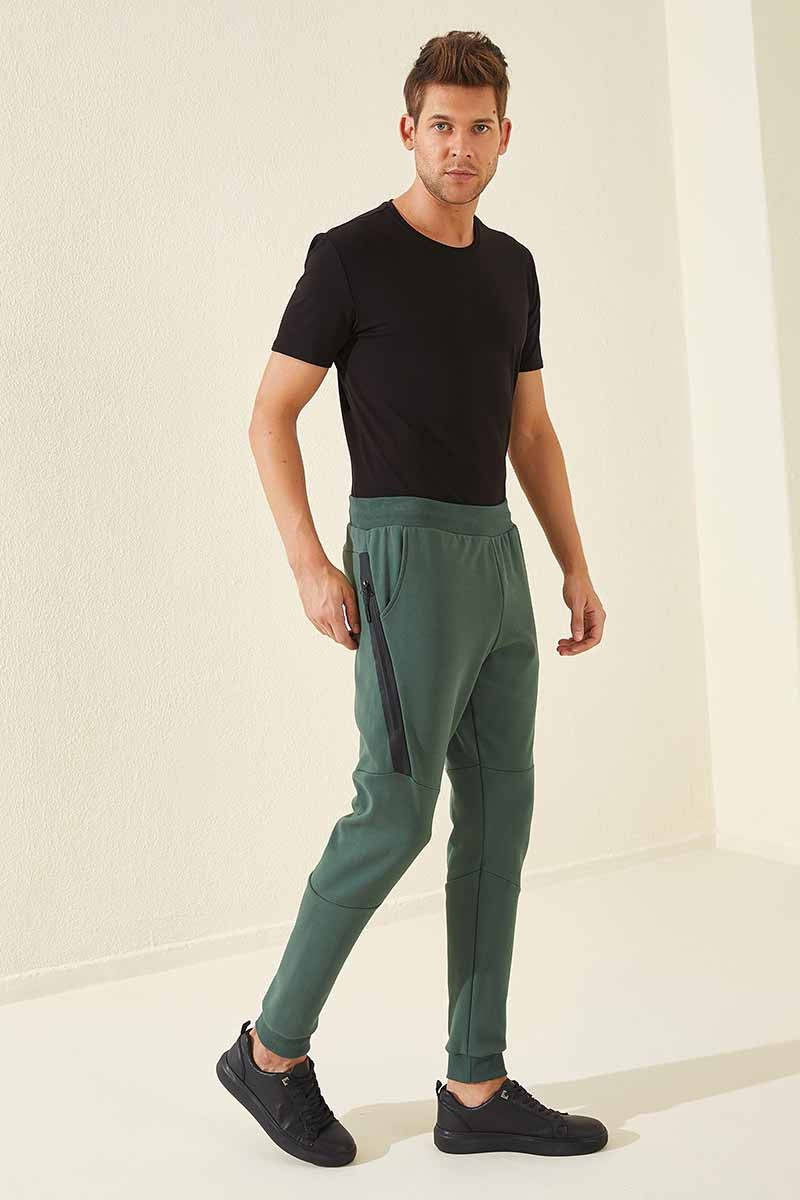 TMY Green Slim Fit Jogger Men's Sweatpants with Reverse Zippered Pocket - 84765 - Huelva