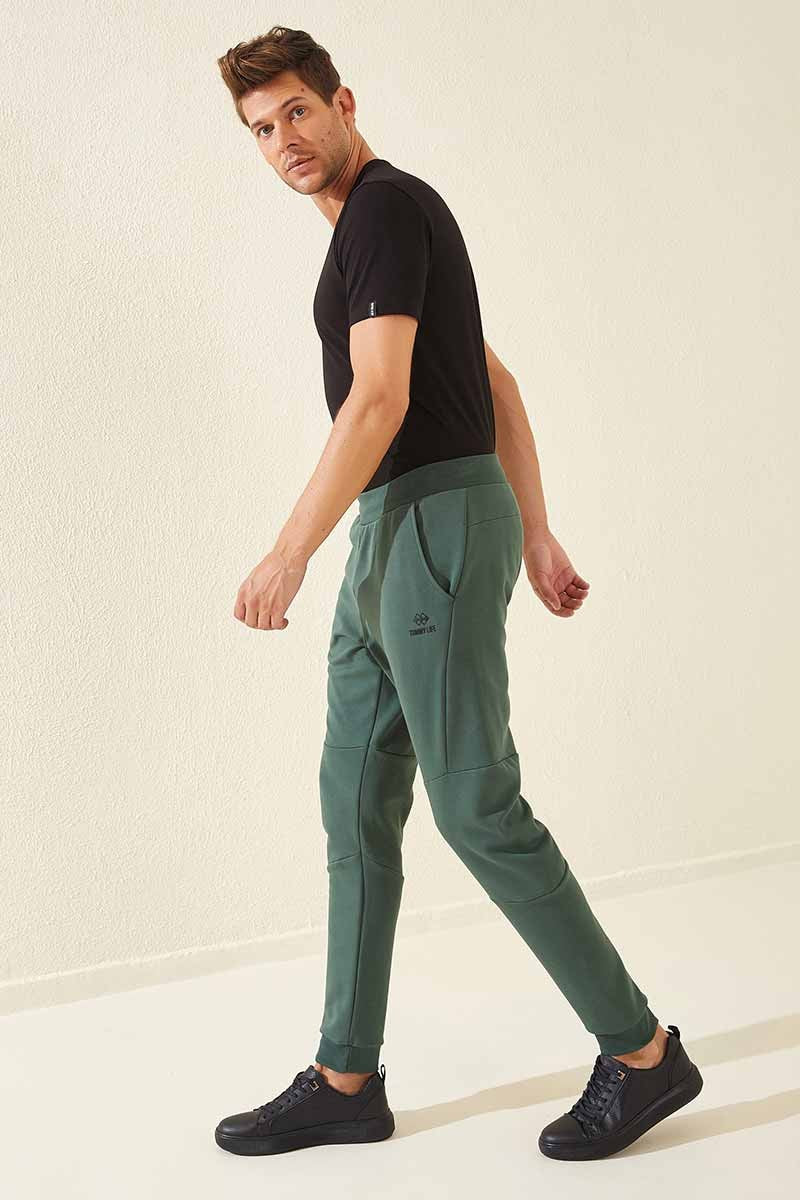 TMY Green Slim Fit Jogger Men's Sweatpants with Reverse Zippered Pocket - 84765 - Huelva