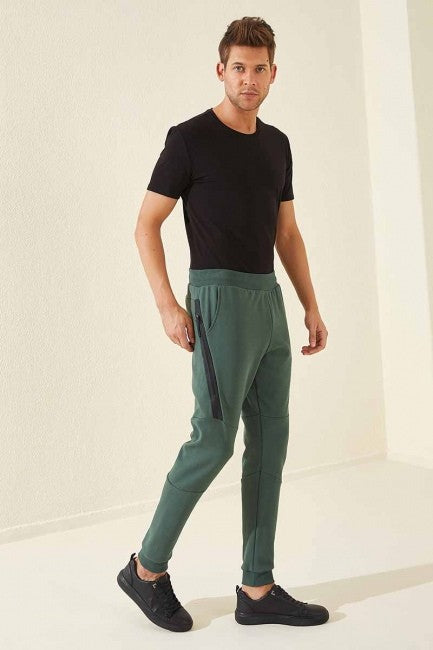 TMY Green Slim Fit Jogger Men's Sweatpants with Reverse Zippered Pocket - 84765 - Huelva