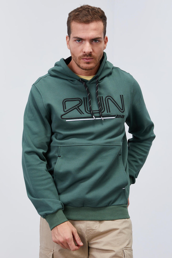 TMY Green Text Embroidered Standard Mold Hooded Men's Sweatshirt - 87887 - Berchem