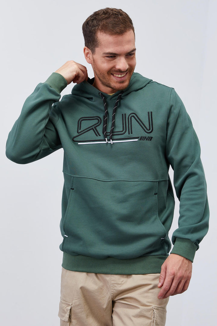 TMY Green Text Embroidered Standard Mold Hooded Men's Sweatshirt - 87887 - Berchem
