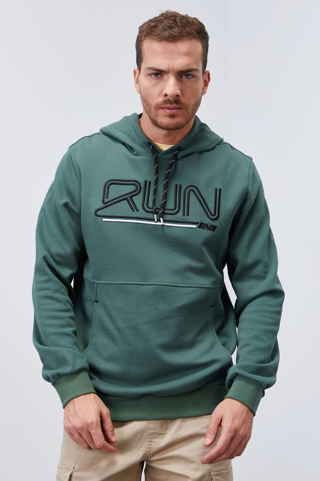 TMY Green Text Embroidered Standard Mold Hooded Men's Sweatshirt - 87887 - Berchem