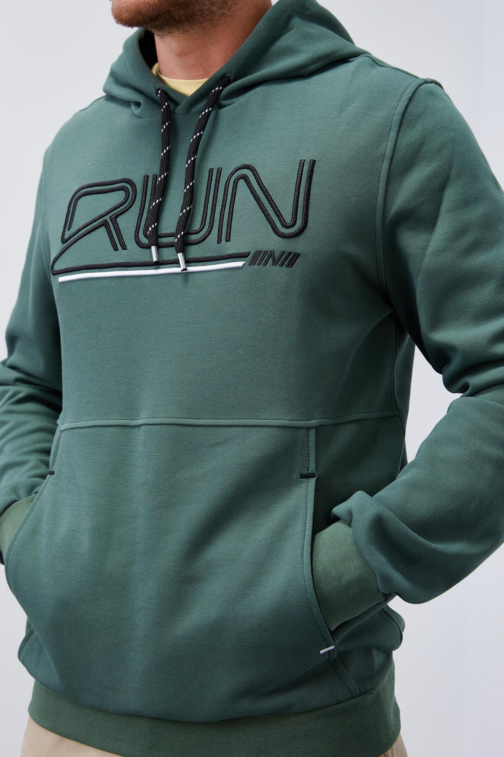 TMY Green Text Embroidered Standard Mold Hooded Men's Sweatshirt - 87887 - Berchem