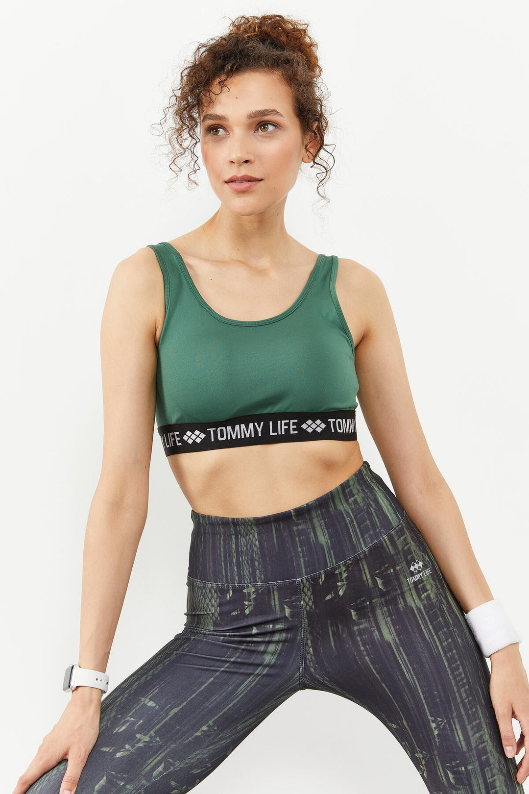 TMY Green Striped Standard Mold U Neck Women's Sports Bustier - 97113 - Wesseling