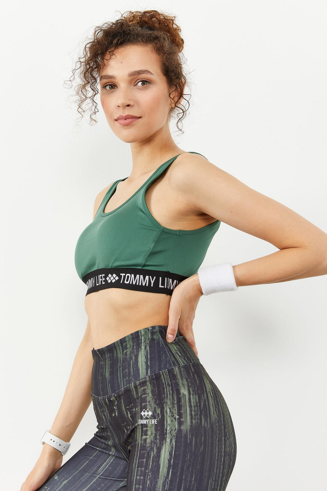 TMY Green Striped Standard Mold U Neck Women's Sports Bustier - 97113 - Wesseling
