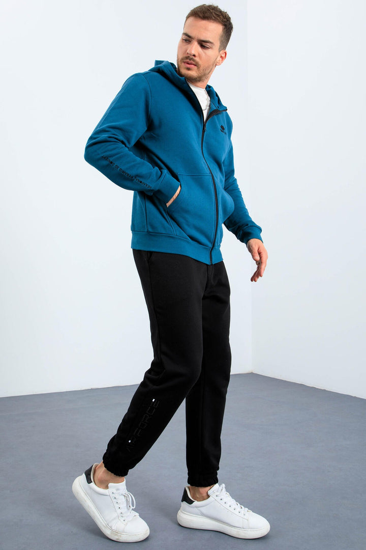 TMY Emerald Basic Hooded Comfort Fit Embroidered Detail Zippered Men's Sweatshirt - 88035 - Córdoba