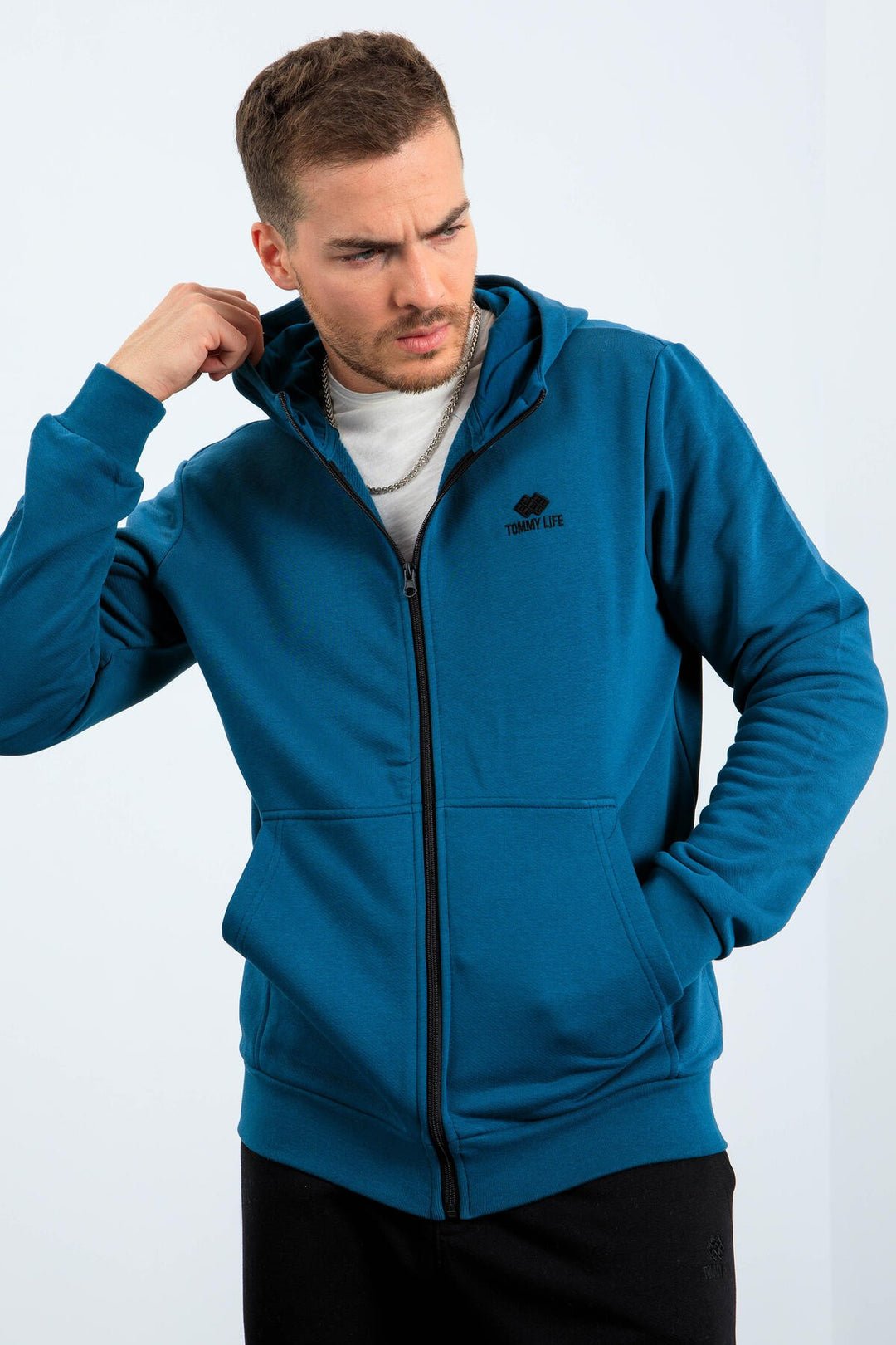 TMY Emerald Basic Hooded Comfort Fit Embroidered Detail Zippered Men's Sweatshirt - 88035 - Córdoba