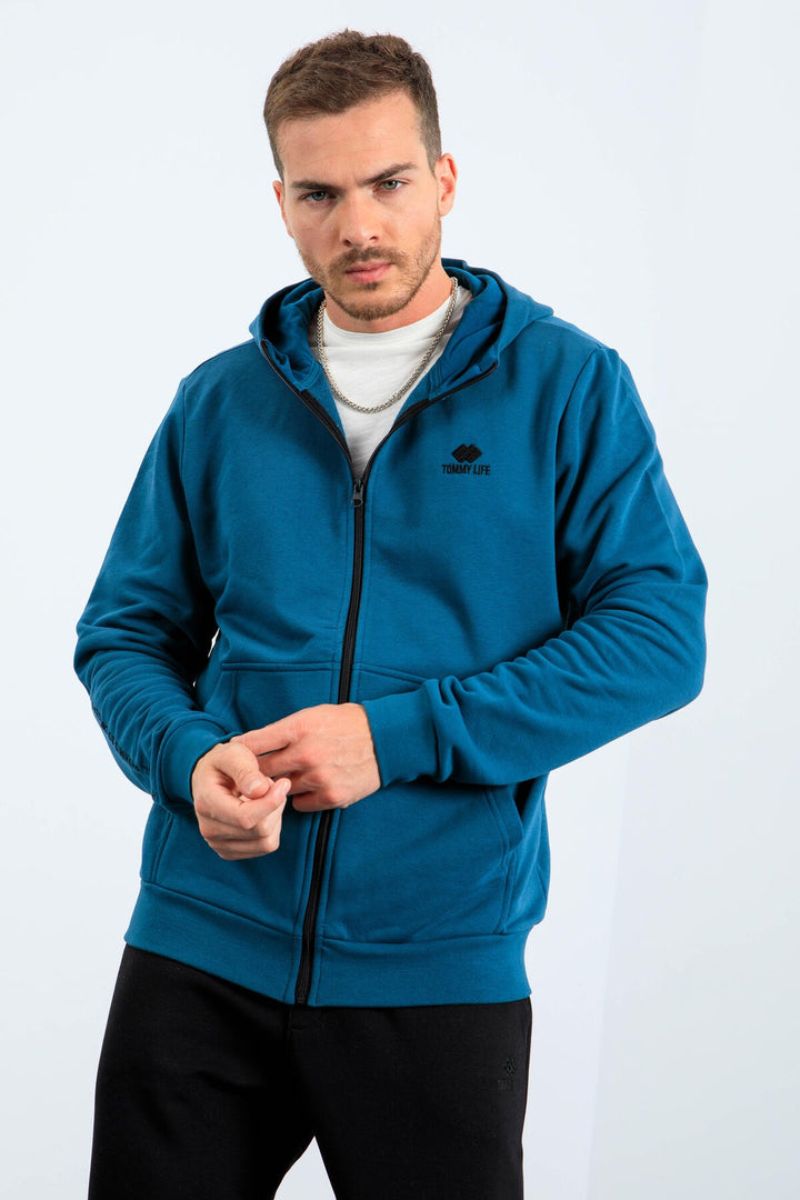 TMY Emerald Basic Hooded Comfort Fit Embroidered Detail Zippered Men's Sweatshirt - 88035 - Córdoba