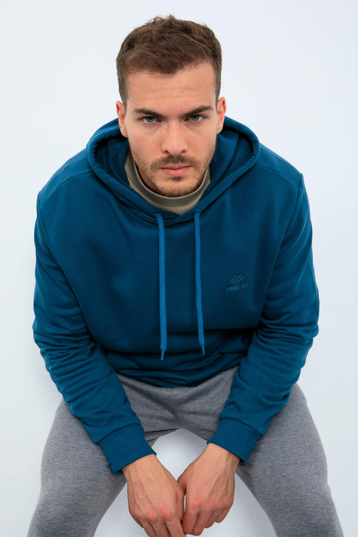 TMY Emerald Kangaroo Pocket Hooded Comfort Fit Men's Sweatshirt - 88013 - Seixal