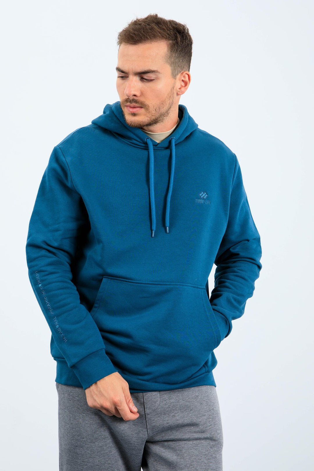 TMY Emerald Kangaroo Pocket Hooded Comfort Fit Men's Sweatshirt - 88013 - Seixal