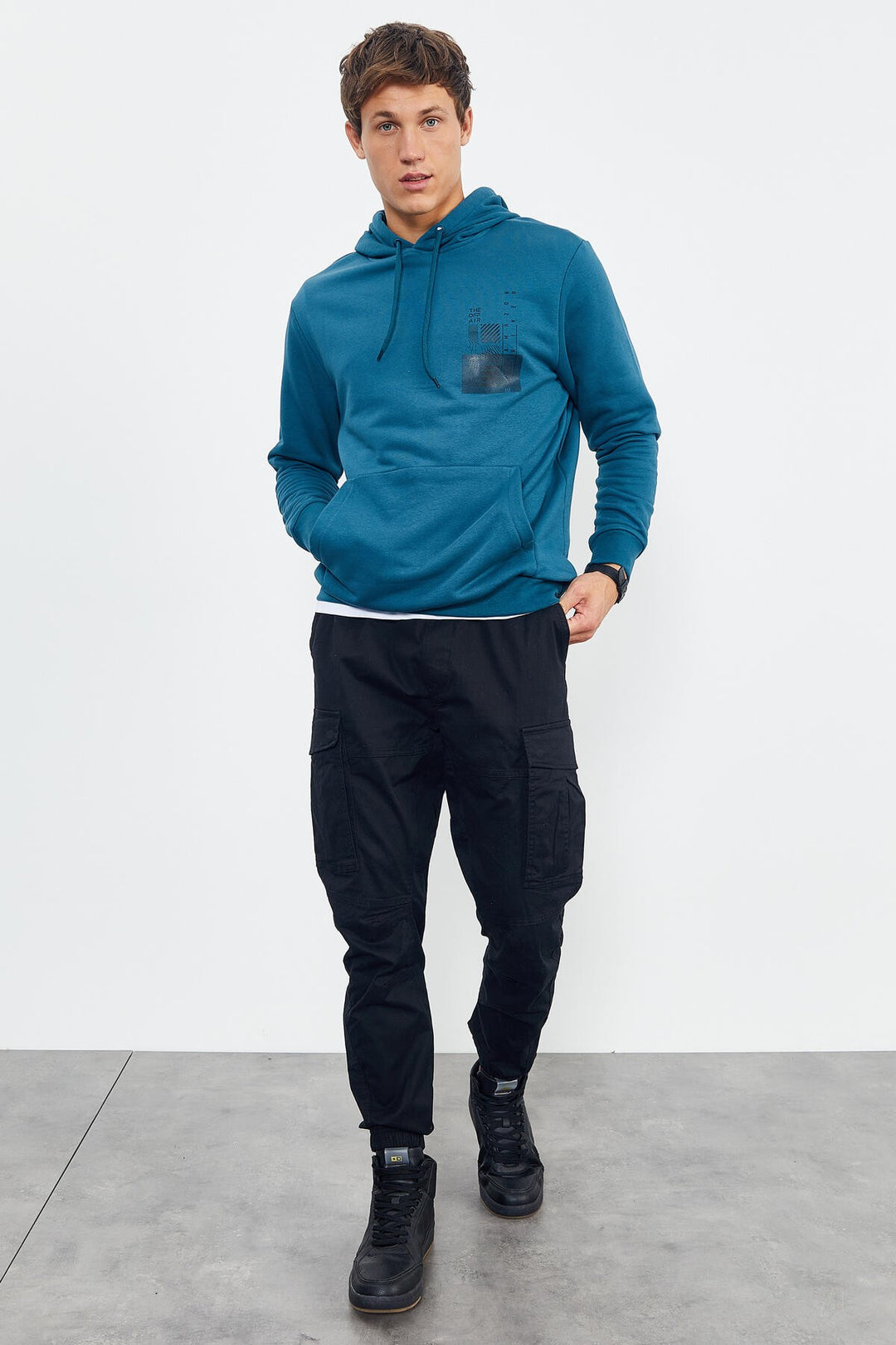 TMY Emerald Front and Back Printed Hooded Comfort Fit Men's Sweatshirt - 88017 - Babruysk
