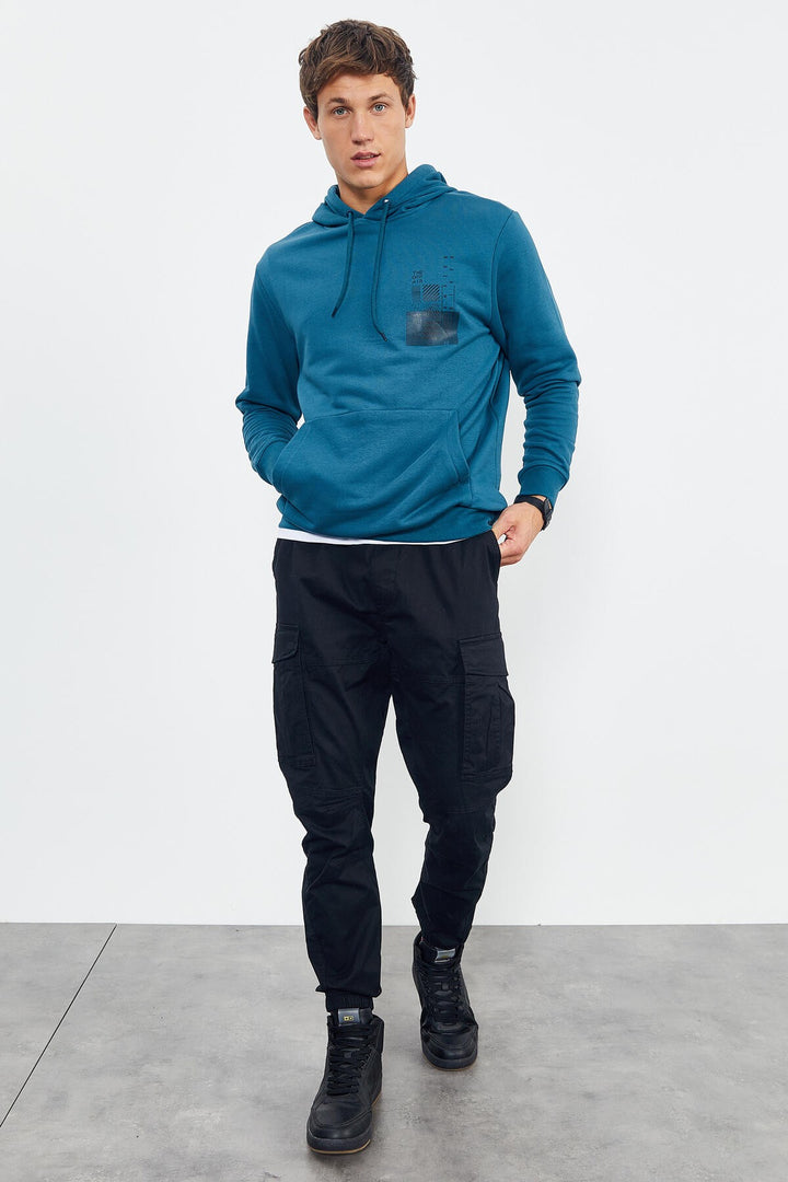 TMY Emerald Front and Back Printed Hooded Comfort Fit Men's Sweatshirt - 88017 - Babruysk