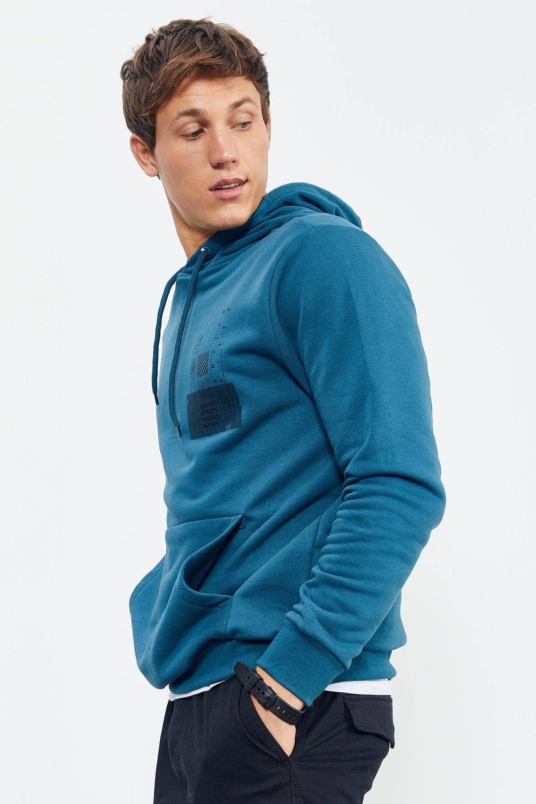 TMY Emerald Front and Back Printed Hooded Comfort Fit Men's Sweatshirt - 88017 - Babruysk