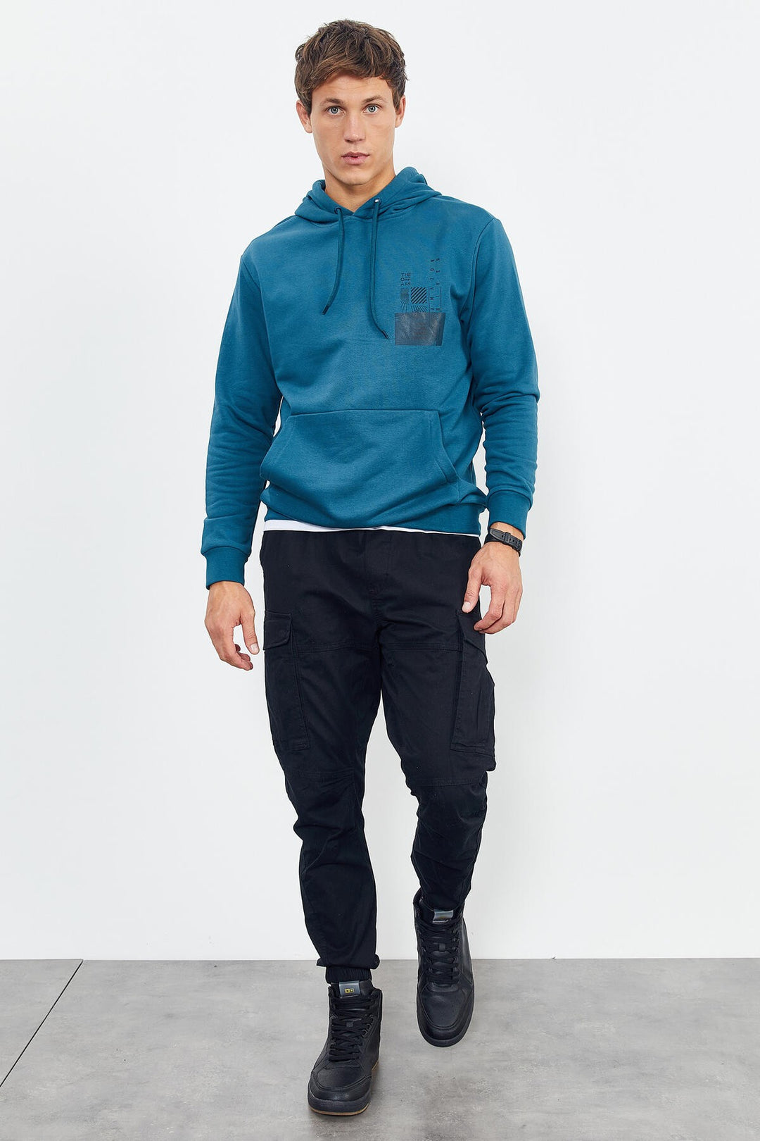 TMY Emerald Front and Back Printed Hooded Comfort Fit Men's Sweatshirt - 88017 - Babruysk