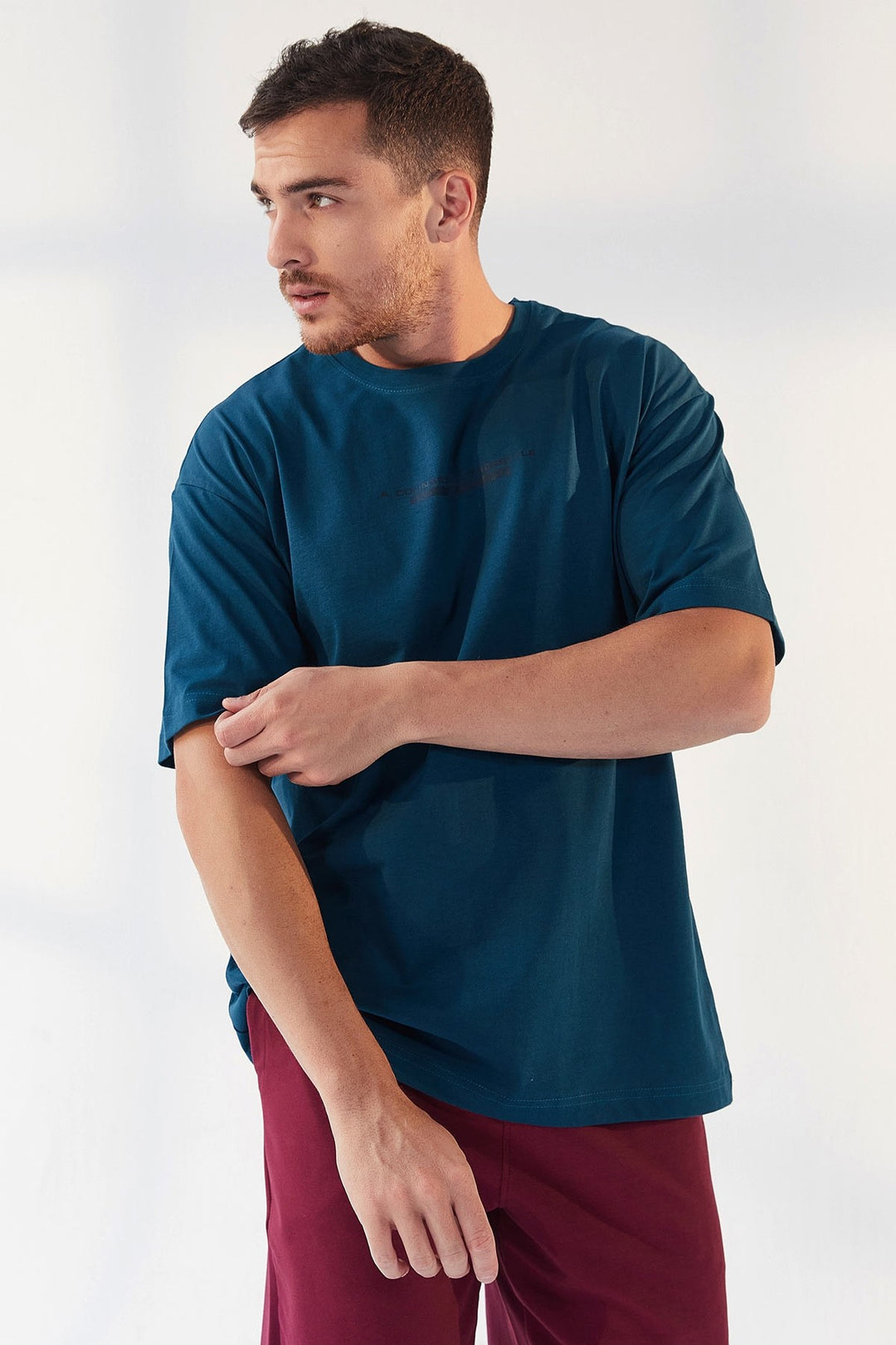 TMY Emerald Green Printed O Neck Men's Oversize T-Shirt - 87984 - San Francisco del Rincón