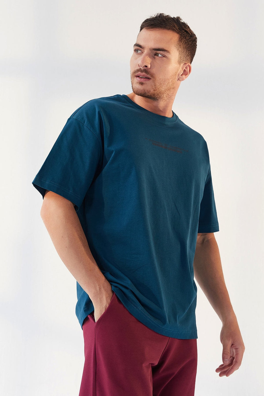 TMY Emerald Green Printed O Neck Men's Oversize T-Shirt - 87984 - San Francisco del Rincón