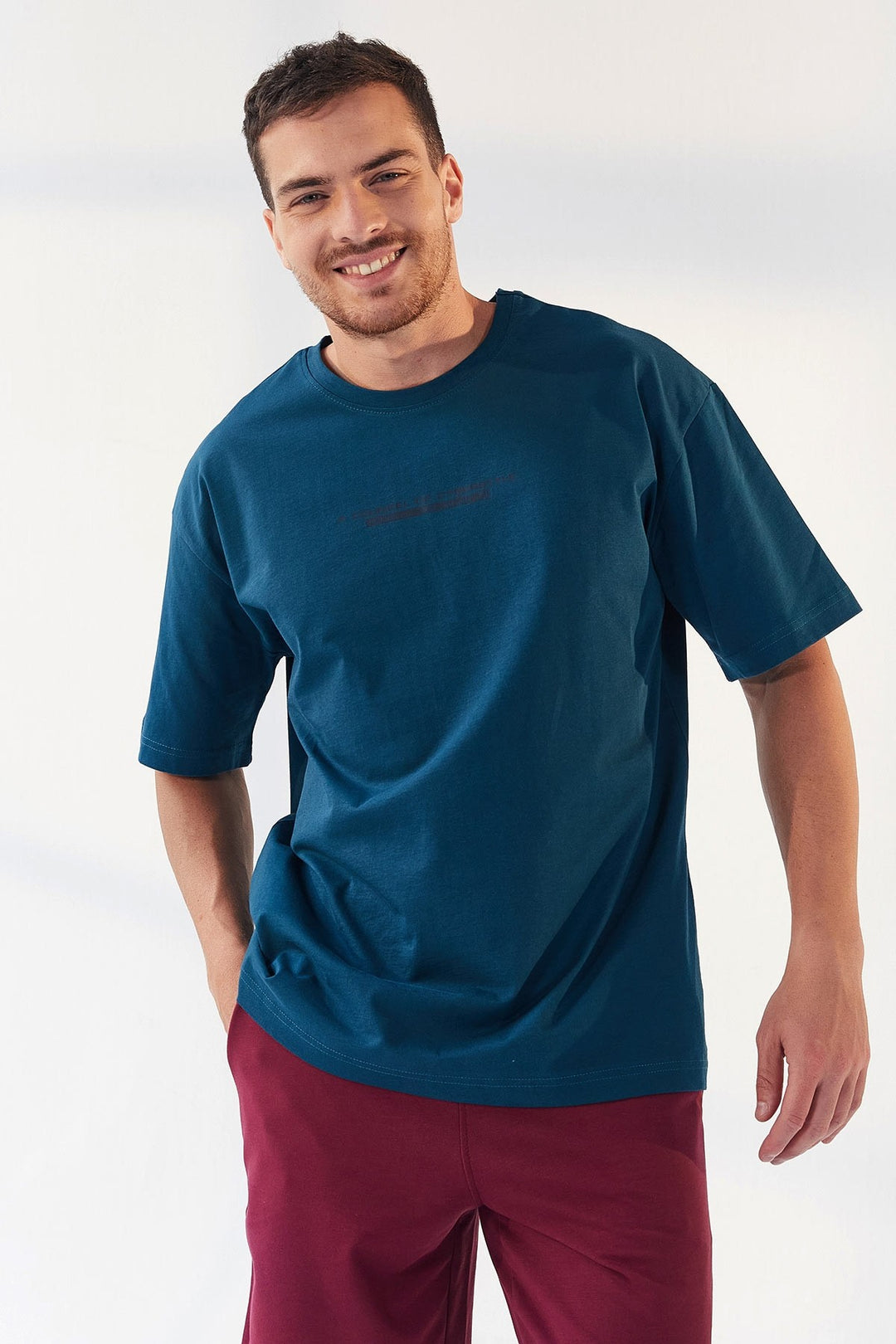 TMY Emerald Green Printed O Neck Men's Oversize T-Shirt - 87984 - San Francisco del Rincón