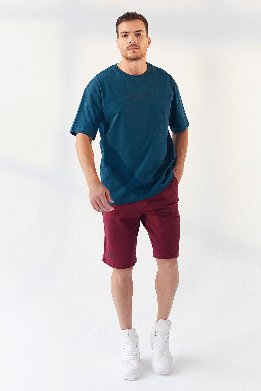 TMY Emerald Green Printed O Neck Men's Oversize T-Shirt - 87984 - San Francisco del Rincón