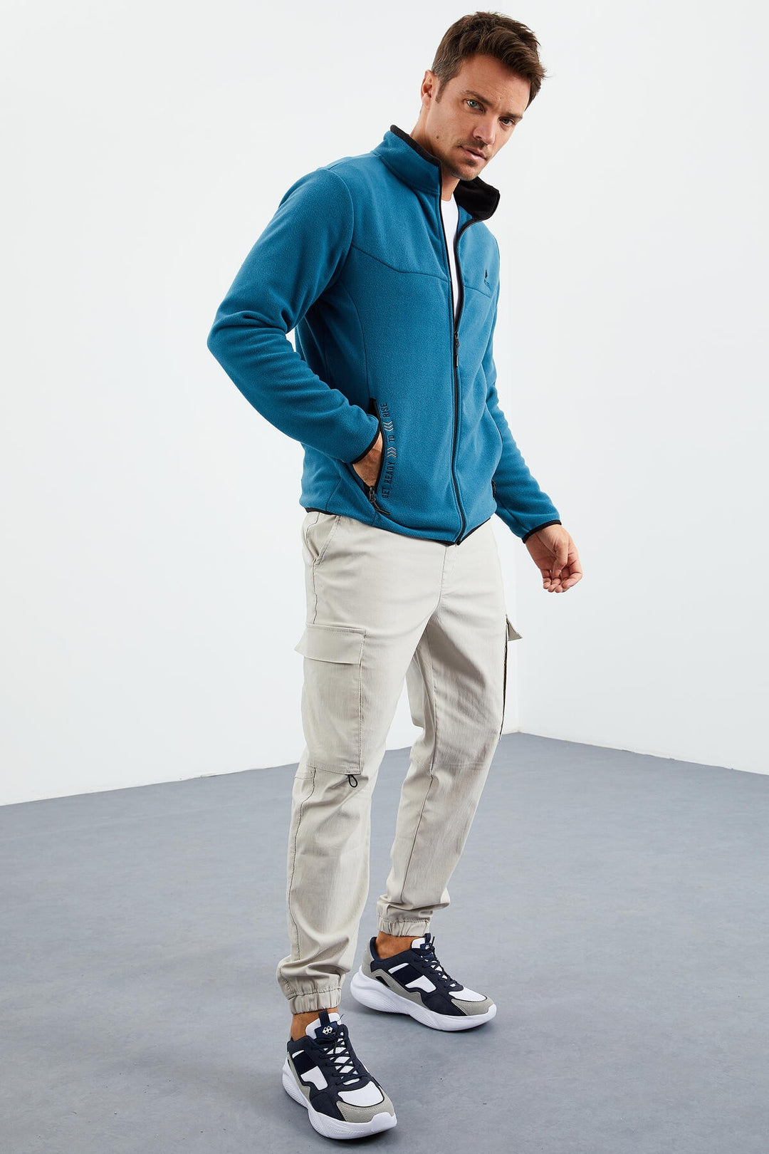 TMY Emerald Green Embroidered Stand-Up Collar Zippered Standard Fit Men's Sweatshirt Polar - 87992 - Eltham