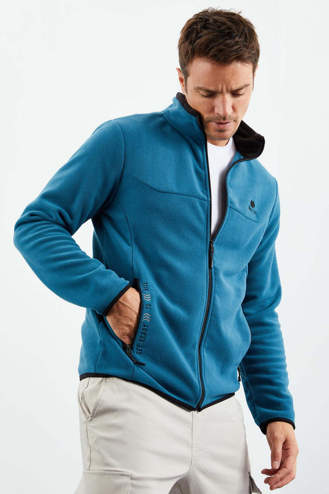 TMY Emerald Green Embroidered Stand-Up Collar Zippered Standard Fit Men's Sweatshirt Polar - 87992 - Eltham